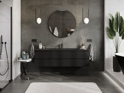 Mexen Orio Badezimmerschrank 160 cm mit Waschbecken Vela, 2 Schubladen, schwarz Hochglanz/schwarz matt