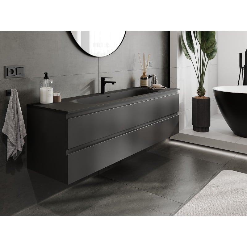 Mexen Orio Badezimmerschrank 160 cm mit Waschbecken Vela, 2 Schubladen, schwarz matt - 91A10-16047-2-BFF71-W23M71