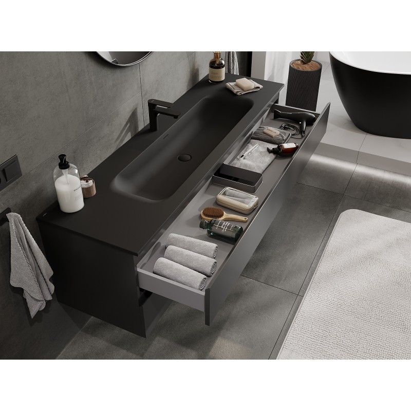 Mexen Orio Badezimmerschrank 160 cm mit Waschbecken Vela, 2 Schubladen, schwarz matt - 91A10-16047-2-BFF71-W23M71