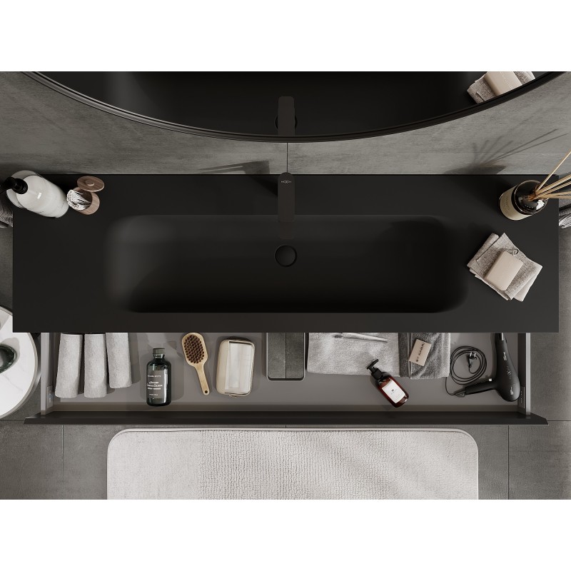 Mexen Orio Badezimmerschrank 160 cm mit Waschbecken Vela, 2 Schubladen, schwarz matt - 91A10-16047-2-BFF71-W23M71