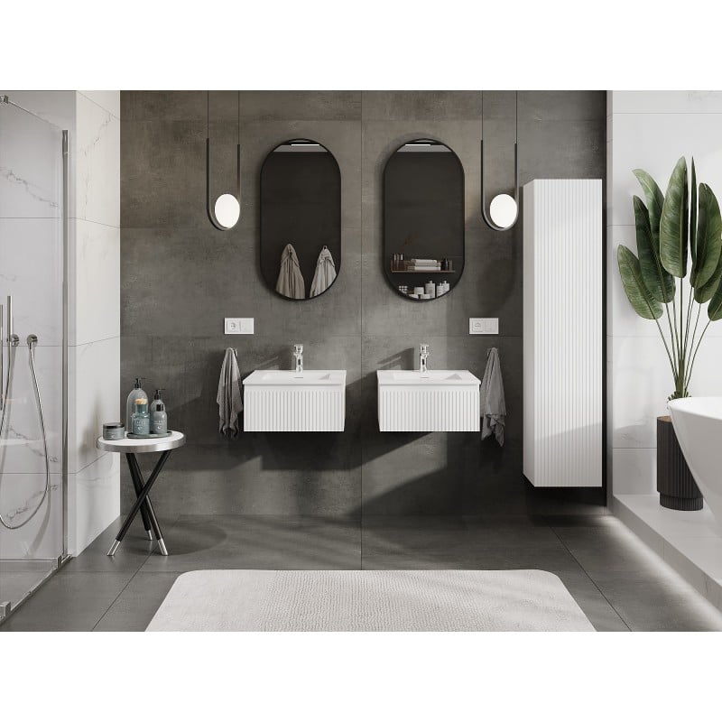 Mexen Rivel Badezimmerschrank 50 cm mit Waschbecken Otis, 1 Schublade, geriffelt, weiß matt - 91A20-05023-1-BF01-W18M01