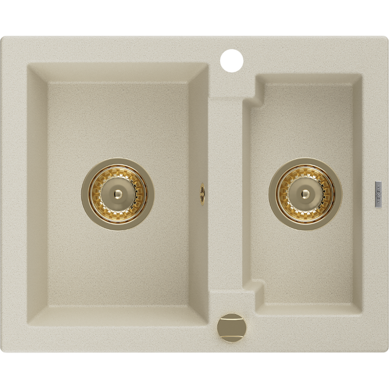 Mexen Carlos 1,5-fachiges Granitspülbecken 582 x 475 mm, beige, goldener Siphon - 6518581500-69-G