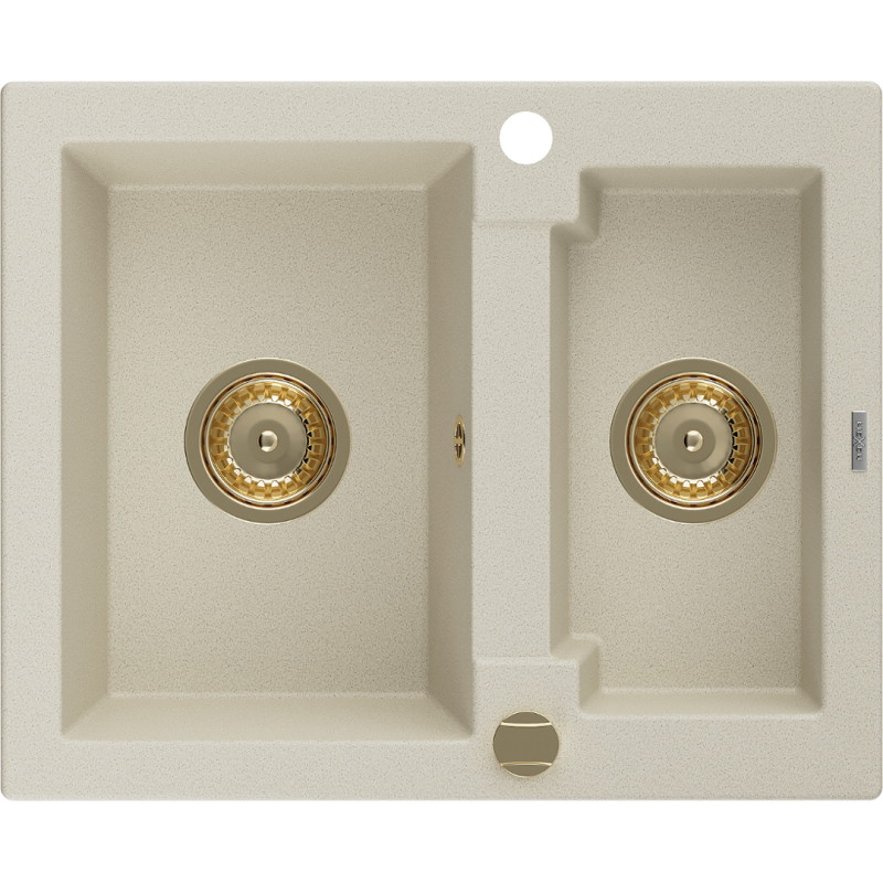 Mexen Carlos Granitspüle 1,5-becken, 582 x 475 mm, beige, goldener Siphon - 6518581500-69-G