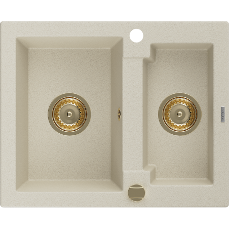 Mexen Carlos Granitspüle 1,5-becken, 582 x 475 mm, beige, goldener Siphon - 6518581500-69-G