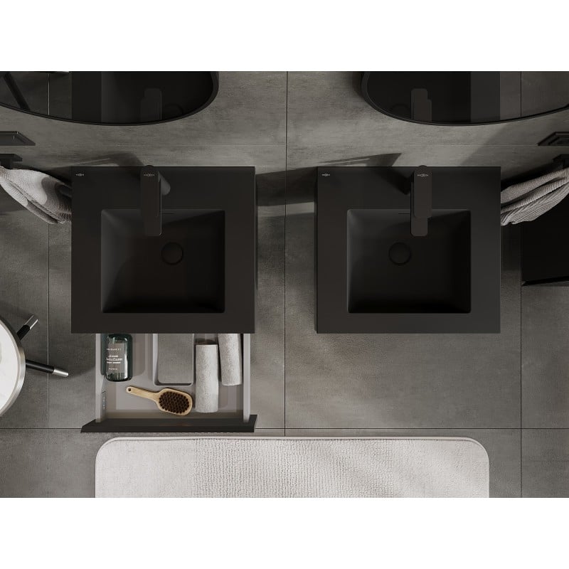 Mexen Rivel Badezimmerschrank 50 cm mit Waschbecken Otis, 1 Schublade, geriffelt, schwarz matt - 91A20-05023-1-BF71-W18M71