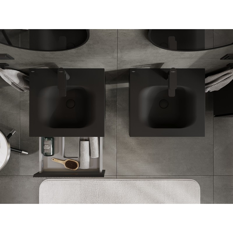 Mexen Rivel Badezimmerschrank 50 cm mit Waschbecken Vela, 1 Schublade, gerillt, schwarz matt - 91A20-05023-1-BF71-W23M71