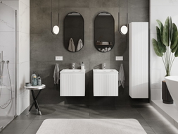 Mexen Rivel Badezimmerschrank 50 cm mit Waschbecken Otis, 1 Schublade, geriffelt, weiß matt - 91A20-05047-1-BF01-W18M01
