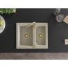 Mexen Carlos granitspüle 1,5-Kammer 582 x 475 mm, beige, goldener Siphon - 6518581500-69-G
