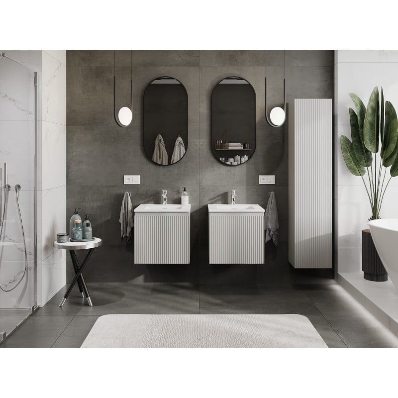 Mexen Rivel Badezimmerschrank 50 cm mit Waschbecken Otis, 1 Schublade, gerillt, grau matt/weiß matt - 91A20-05047-1-BF62-W18M01