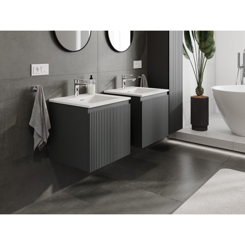 Mexen Rivel Badschrank 50 cm mit Waschbecken Otis, 1 Schublade, gerillt, graphit matt/weiß matt - 91A20-05047-1-BF66-W18M01