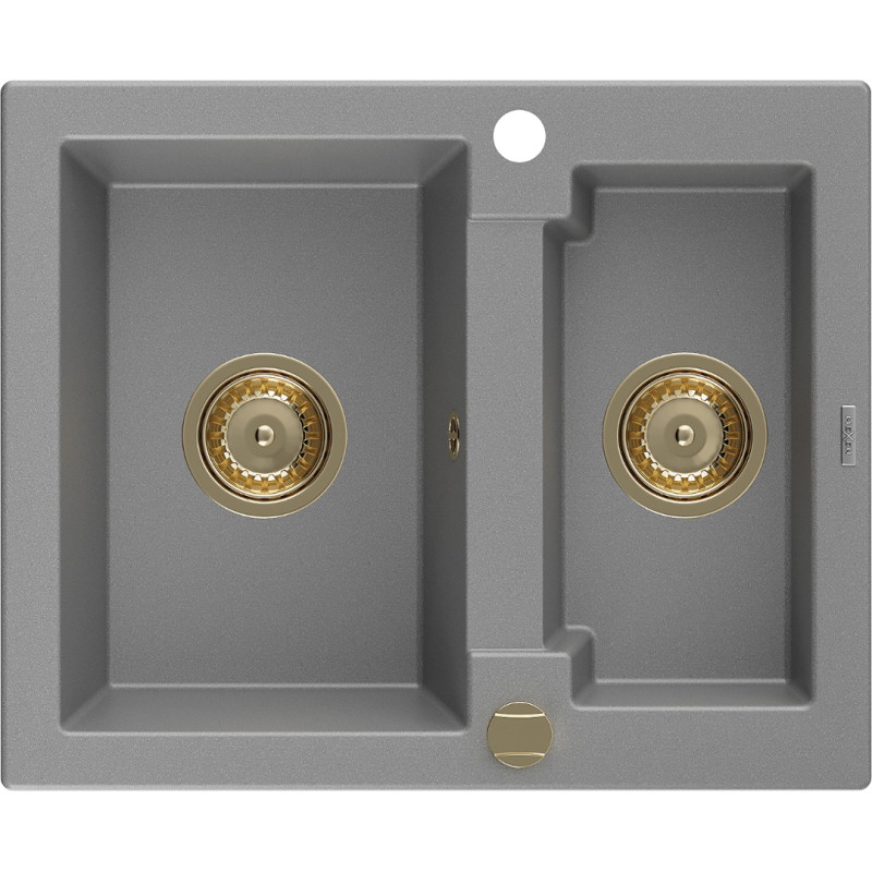 Mexen Carlos Granitspüle 1,5-Becken 582 x 475 mm, grau, Siphon gold - 6518581500-71-G