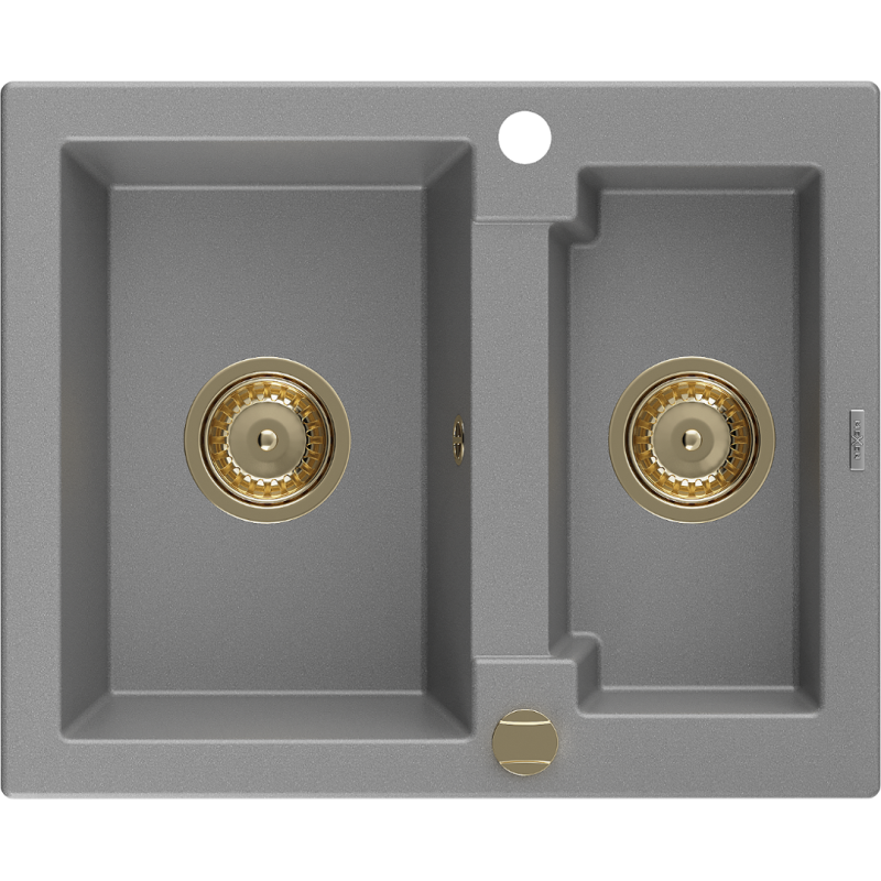 Mexen Carlos Granitspüle 1,5-Kammer 582 x 475 mm, grau, goldener Siphon - 6518581500-71-G