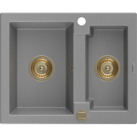Mexen Carlos Granitspüle 1,5-Becken 582 x 475 mm, grau, Siphon gold - 6518581500-71-G