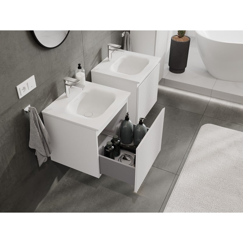 Mexen Rivel 50 cm Badezimmerunterschrank mit Waschbecken Vela, 1 Schublade, geriffelt, weiß matt - 91A20-05047-1-BF01-W23M01