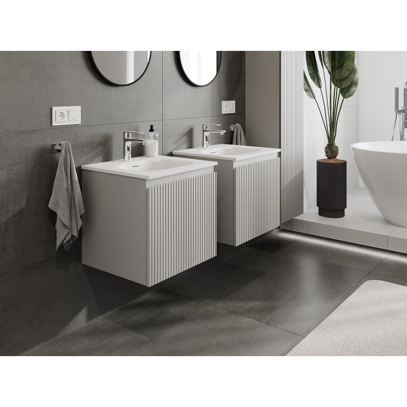 Mexen Rivel Badunterschrank 50 cm mit Waschbecken Vela, 1 Schublade, geriffelt, grau matt/weiß matt - 91A20-05047-1-BF62-W23M01