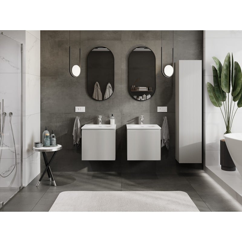 Mexen Rivel Badunterschrank 50 cm mit Waschbecken Vela, 1 Schublade, geriffelt, grau matt/weiß matt - 91A20-05047-1-BF62-W23M01