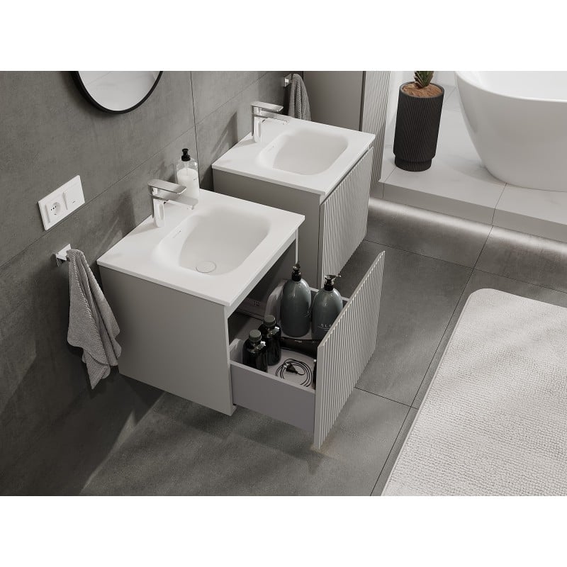 Mexen Rivel Badunterschrank 50 cm mit Waschbecken Vela, 1 Schublade, geriffelt, grau matt/weiß matt - 91A20-05047-1-BF62-W23M01