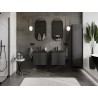 Mexen Rivel 50 cm Badezimmerschrank mit Vela Waschtisch, 1 Schublade, geriffelt, Schwarz Matt - 91A20-05047-1-BF71-W23M71