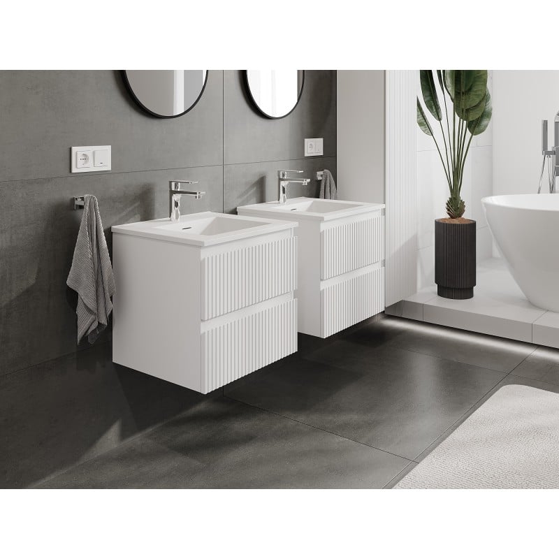 Mexen Rivel 50 cm Badezimmerschrank mit Waschbecken Otis, 2 Schubladen, gerillt, weiß matt - 91A20-05047-2-BFF01-W18M01