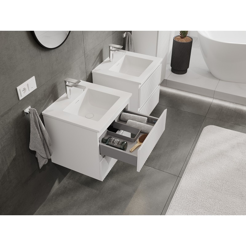 Mexen Rivel 50 cm Badezimmerschrank mit Waschbecken Otis, 2 Schubladen, gerillt, weiß matt - 91A20-05047-2-BFF01-W18M01