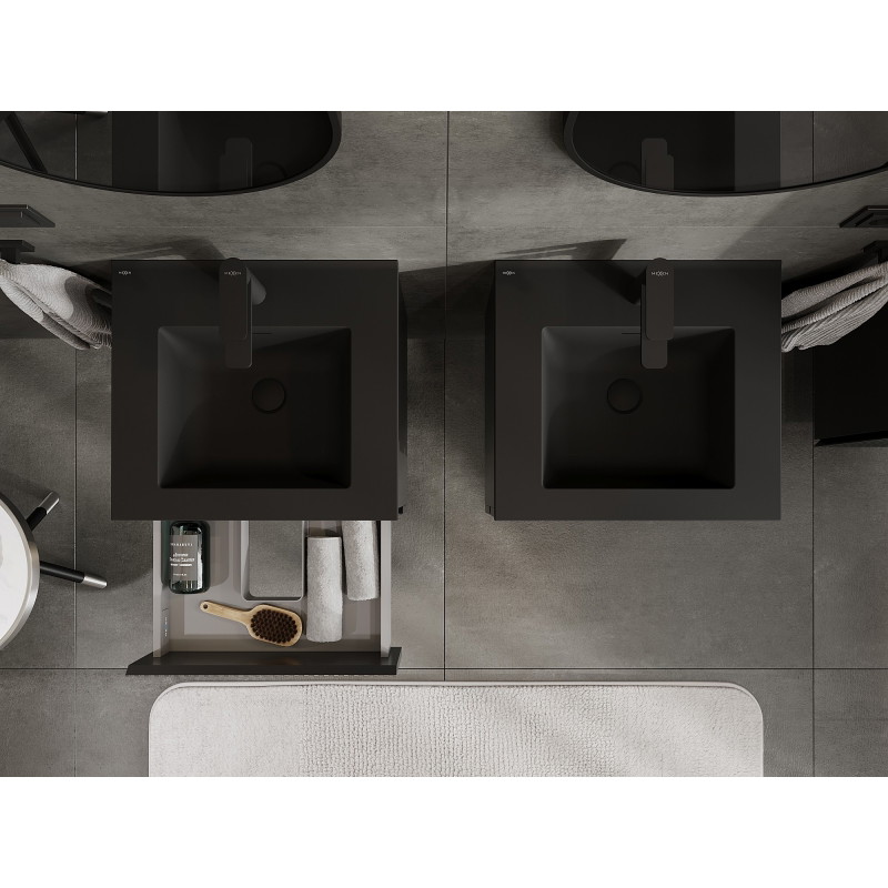 Mexen Rivel Badezimmerschrank 50 cm mit Waschbecken Otis, 2 Schubladen, geriffelt, Schwarz Matt - 91A20-05047-2-BFF71-W18M71