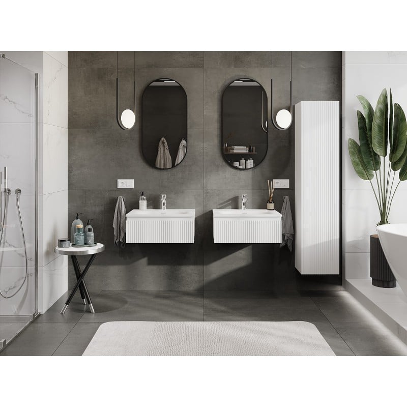 Mexen Rivel Badezimmerunterschrank 60 cm mit Waschbecken Vela, 1 Schublade, geriffelt, weiß matt - 91A20-06023-1-BF01-W23M01