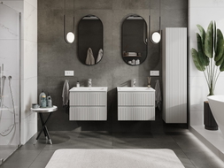 Mexen Rivel Badezimmer-Schrank 60 cm mit Waschbecken Otis, 2 Schubladen, geriffelt, grau matt/weiß matt
