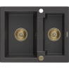 Mexen Carlos Granitspüle 1,5-Kammer 582 x 475 mm, schwarz getupft, goldener Siphon - 6518581500-76-G