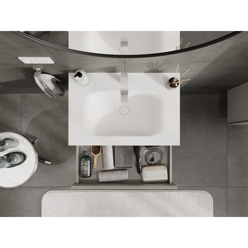 Mexen Rivel Badezimmermöbel 70 cm mit Waschbecken Vela, 1 Schublade, gerillt, grau matt/weiß matt - 91A20-07023-1-BF62-W23M01
