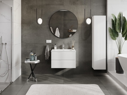 Mexen Rivel Badezimmerschrank 70 cm mit Waschbecken Otis, 2 Schubladen, gerillt, weiß matt - 91A20-07047-2-BFF01-W18M01