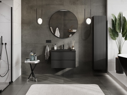 Mexen Rivel Badezimmerschrank 70 cm mit Waschbecken Otis, 2 Schubladen, geriffelt, schwarz matt - 91A20-07047-2-BFF71-W18M71