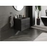 Mexen Rivel Badezimmerschrank 70 cm mit Waschbecken Vela, 2 Schubladen, geriffelt, schwarz matt - 91A20-07047-2-BFF71-W23M71