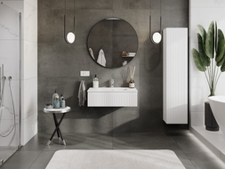 Mexen Rivel Badezimmerschrank 80 cm mit Waschbecken Otis, 1 Schublade, geriffelt, weiß matt - 91A20-08023-1-BF01-W18M01