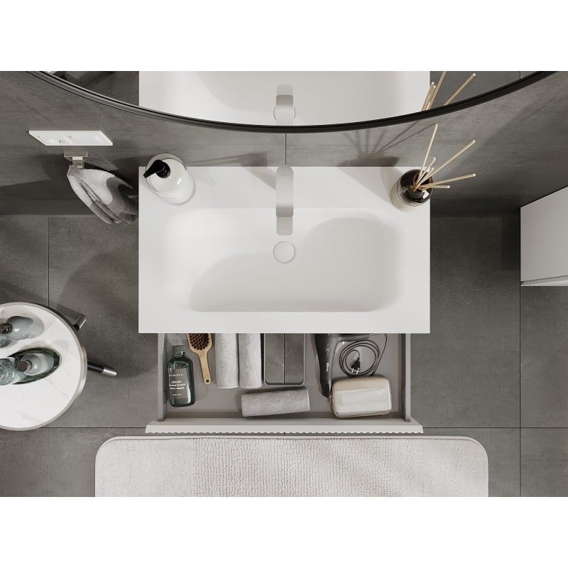 Mexen Rivel 80 cm Badezimmer-Unterschrank mit Waschbecken Vela, 1 Schublade, geriffelt, Weiß Matt - 91A20-08023-1-BF01-W23M01