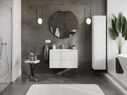 Mexen Rivel Badezimmerschrank 80 cm mit Waschbecken Otis, 2 Schubladen, geriffelt, weiß matt - 91A20-08047-2-BFF01-W18M01