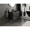 Mexen Rivel Badezimmerschrank 80 cm mit Waschbecken Otis, 2 Schubladen, geriffelt, schwarz matt - 91A20-08047-2-BFF71-W18M71