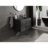 Mexen Rivel Badschrank 80 cm mit Waschbecken Vela, 2 Schubladen, geriffelt, schwarz matt - 91A20-08047-2-BFF71-W23M71
