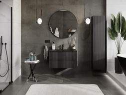 Mexen Rivel Badschrank 80 cm mit Waschbecken Vela, 2 Schubladen, geriffelt, schwarz matt - 91A20-08047-2-BFF71-W23M71