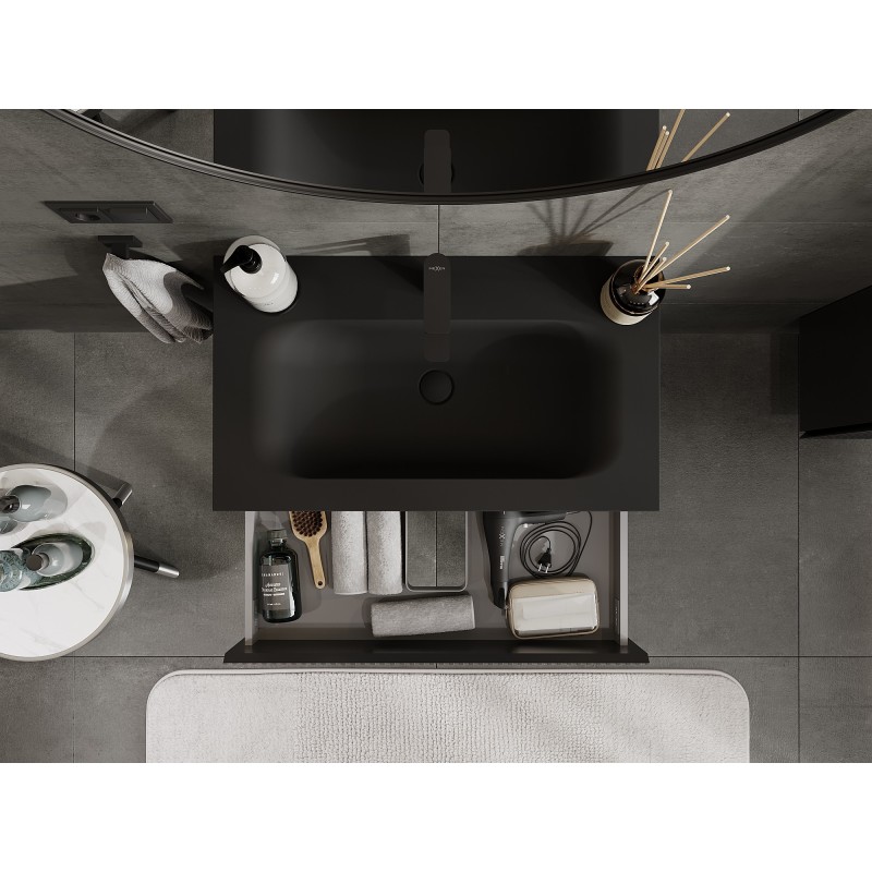 Mexen Rivel Badschrank 80 cm mit Waschbecken Vela, 2 Schubladen, geriffelt, schwarz matt - 91A20-08047-2-BFF71-W23M71