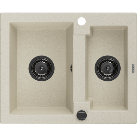 Mexen Carlos Granitspüle 1,5-Becken 582 x 475 mm, beige, schwarzer Siphon - 6518581500-69-B