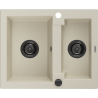 Mexen Carlos 1,5-Kammer Granitspüle 582 x 475 mm, beige, schwarzer Siphon - 6518581500-69-B