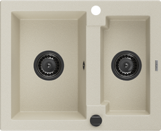 Mexen Carlos 1,5-Kammer Granitspüle 582 x 475 mm, beige, schwarzer Siphon - 6518581500-69-B