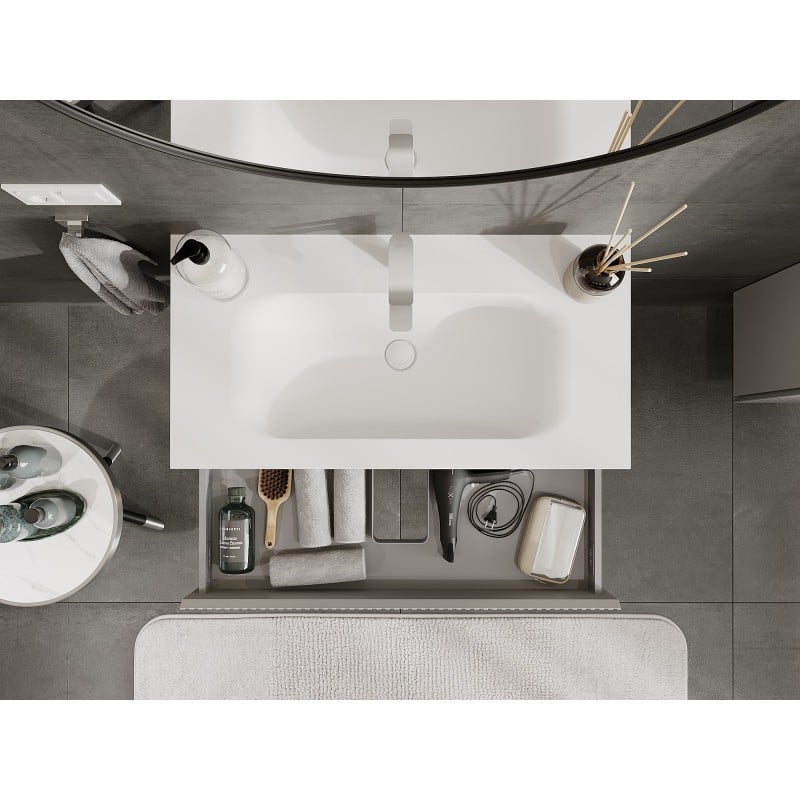 Mexen Rivel Badezimmermöbel 90 cm mit Waschbecken Vela, 1 Schublade, geriffelt, grau matt/weiß matt - 91A20-09023-1-BF62-W23M01