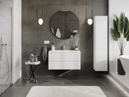 Mexen Rivel Badezimmerunterschrank 90 cm mit Waschbecken Otis, 2 Schubladen, geriffelt, weiß matt - 91A20-09047-2-BFF01-W18M01