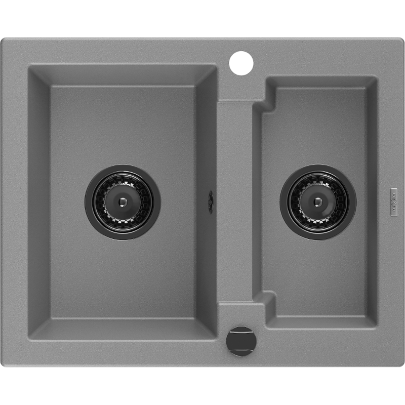 Mexen Carlos Granitspüle 1,5 Becken 582 x 475 mm, grau, schwarzer Siphon - 6518581500-71-B