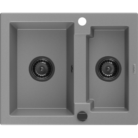Mexen Carlos Granitspüle 1,5 Becken 582 x 475 mm, grau, schwarzer Siphon - 6518581500-71-B