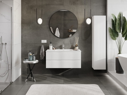 Mexen Rivel Badezimmerschrank 100 cm mit Waschbecken Otis, 2 Schubladen, geriffelt, weiß matt - 91A20-10047-2-BFF01-W18M01