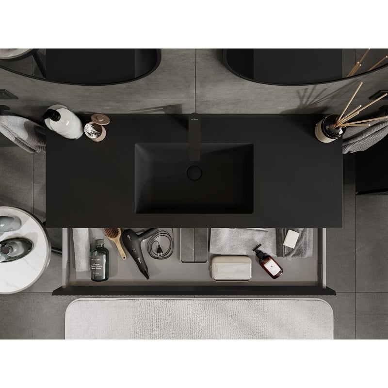 Mexen Rivel Badezimmerschrank 120 cm mit Waschbecken Otis, 1 Schublade, geriffelt, schwarz matt - 91A20-12023-1-BF71-W18M71