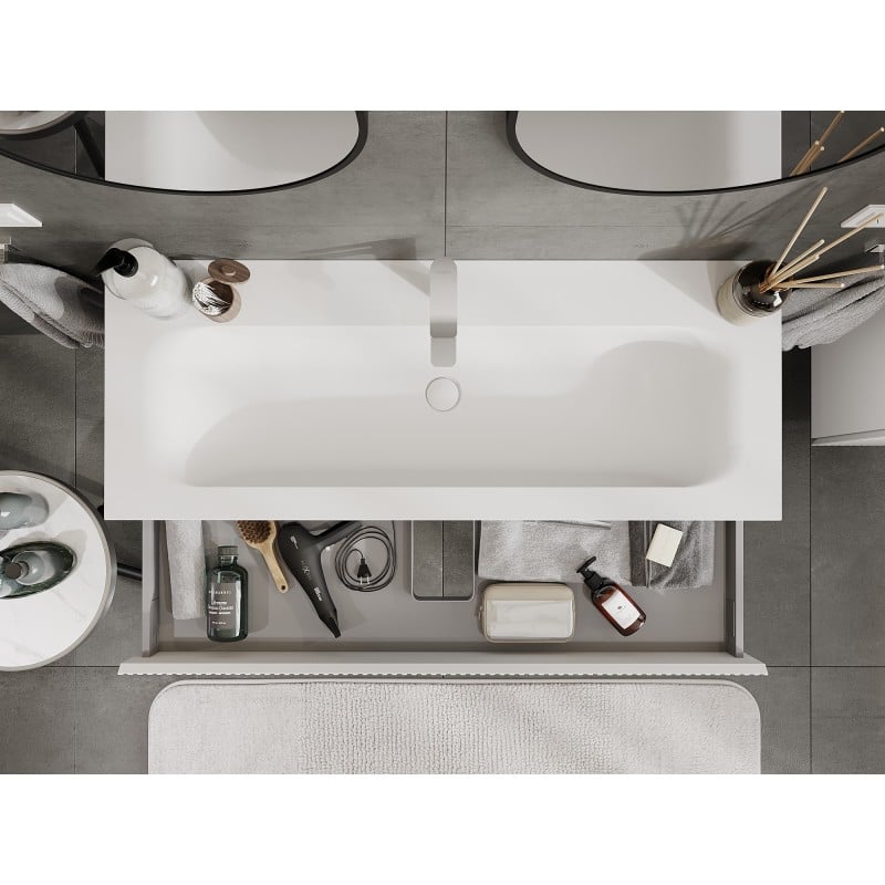 Mexen Rivel Badezimmerschrank 120 cm mit Waschbecken Vela, 1 Schublade, geriffelt, weiß matt - 91A20-12023-1-BF01-W23M01