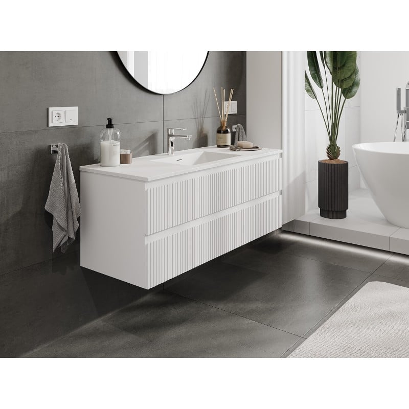 Mexen Rivel 120 cm Badezimmerunterschrank mit Waschbecken Otis, 2 Schubladen, gerillt, weiß matt - 91A20-12047-2-BFF01-W18M01